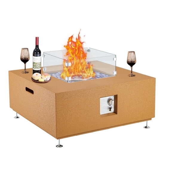 EastVita 36Inch Outdoor Propane Fire Pit Table 50000 BTU Steel Fire Pit with Wind Guard and Waterproof Cover Yellow