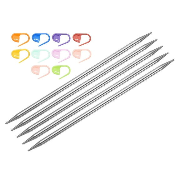 Uxcell 5Pcs US 9(5.5mm) Double Pointed Knitting Needle with 10 Stitch Marker for Handmade Projects