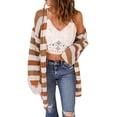 thumbnail image 1 of ZAXARRA Women's Open Front Cardigan Sweaters Fashion Striped Contrast Color Cable Knit Fall Lightweight Outwear Coats, 1 of 4