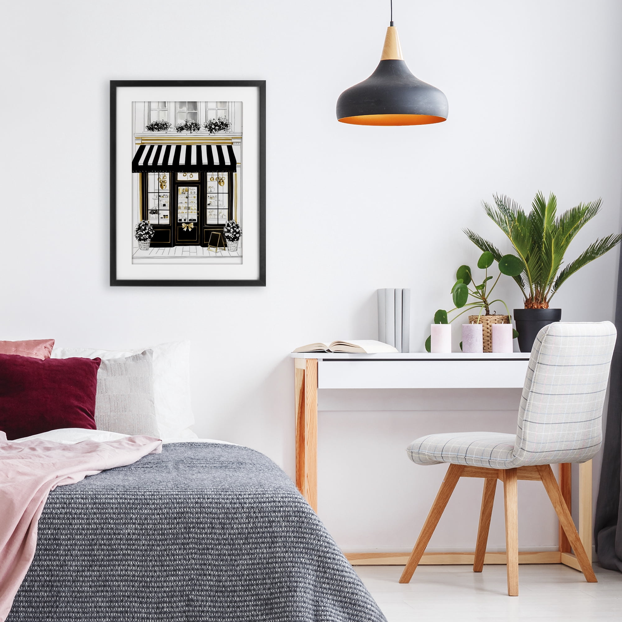 Stupell Industries Paris Storefront Window Display Black Framed Print Under Glass, design by Petal Prints Design