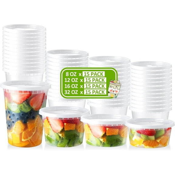 WarmHaven 60 Set Deli Containers with Lids - 8oz 12oz 16oz 32oz Combo Plastic Food Storage Containers with Lids, Assorted Size To-Go Containers, Meal Prep Variety pack