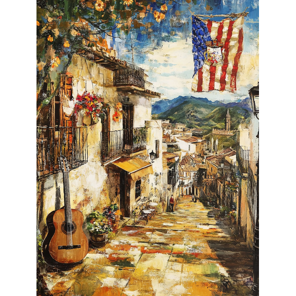 Spanish Street Scene Wall Art/Canvas Print, Perfect for Living Room, Bedroom, Dining Room, Office, Hallway Decoration