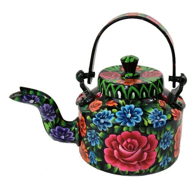 Natural Geo Black Floral 10" Decorative Steel Kettle