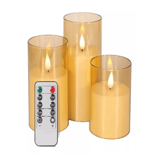 3p Velas Eléctricas Led 7.5cm Flama Realista Remoto Contral Dorado_3Pzas_7.5cm