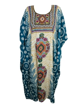 Mogul Women's Kimono Maxi Caftan Floral Print Boho Chic Evening Dress Resort Wear Cover Up One Size