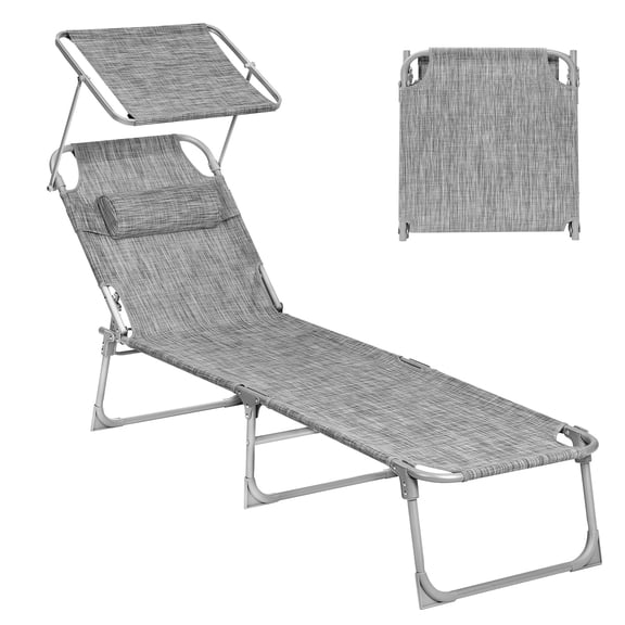 SONGMICS Outdoor Lounge Chair, Adjustable Folding Chaise Lounge, Tanning Chair Beach Bed, Greige