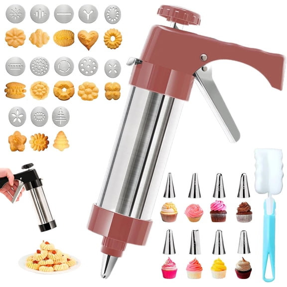 Cookie Shape Press, 2026 Upgrade Stainless Steel Spritz Cookie Press Gun Kit with 13 Discs & 8 Icing Tips, for Easy Baking, Decorating and DIY Biscuits