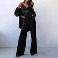 thumbnail image 2 of Lovskoo 2024 Women's 3 Piece Outfits Sets Button Front Jackets Lace Up Cami Tops and Straight High Waist Wide Leg Pants Black, 2 of 7