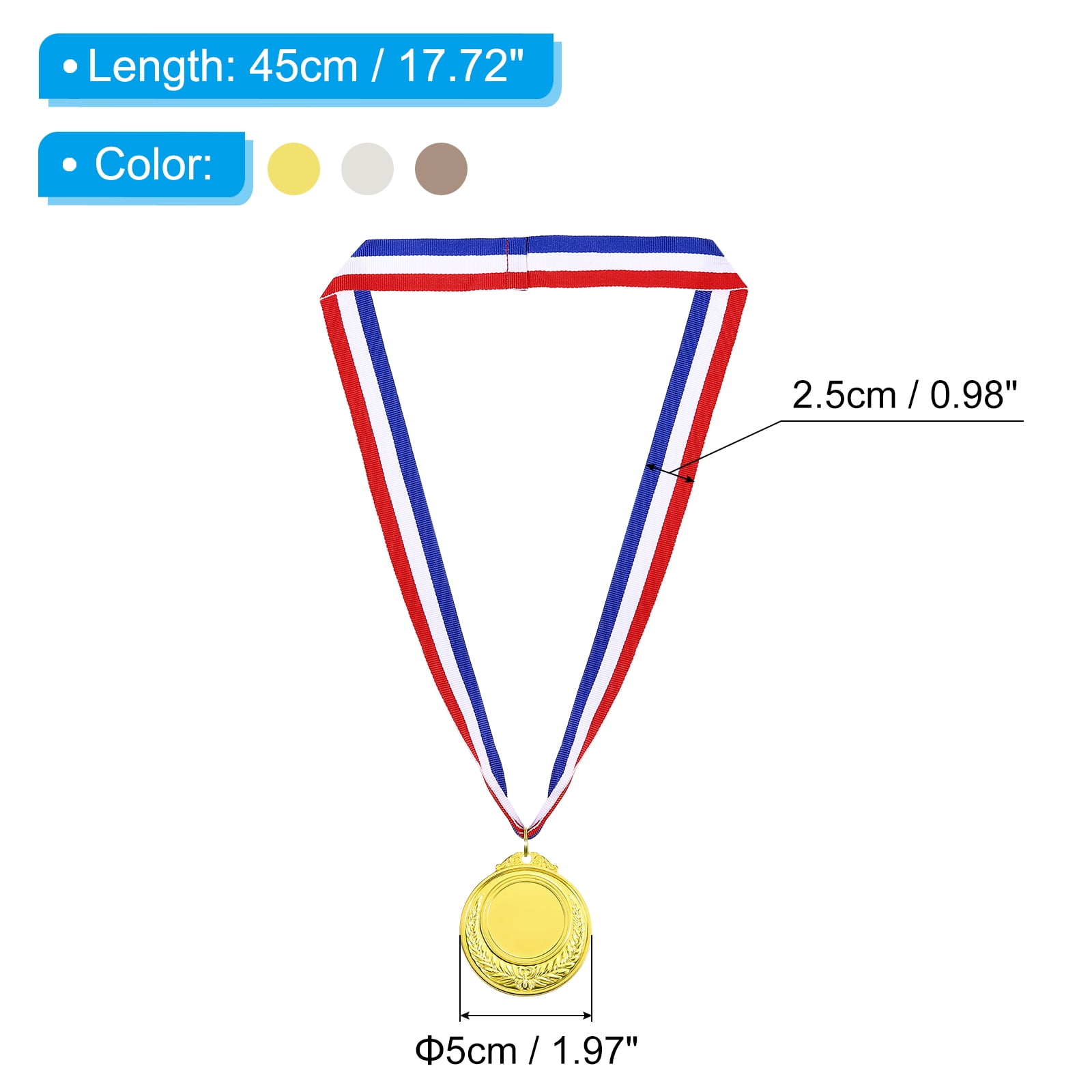Uxcell Gold Award Medals, Blank  Style Winner Medals with Neck Ribbon, 3 Color 18Pcs