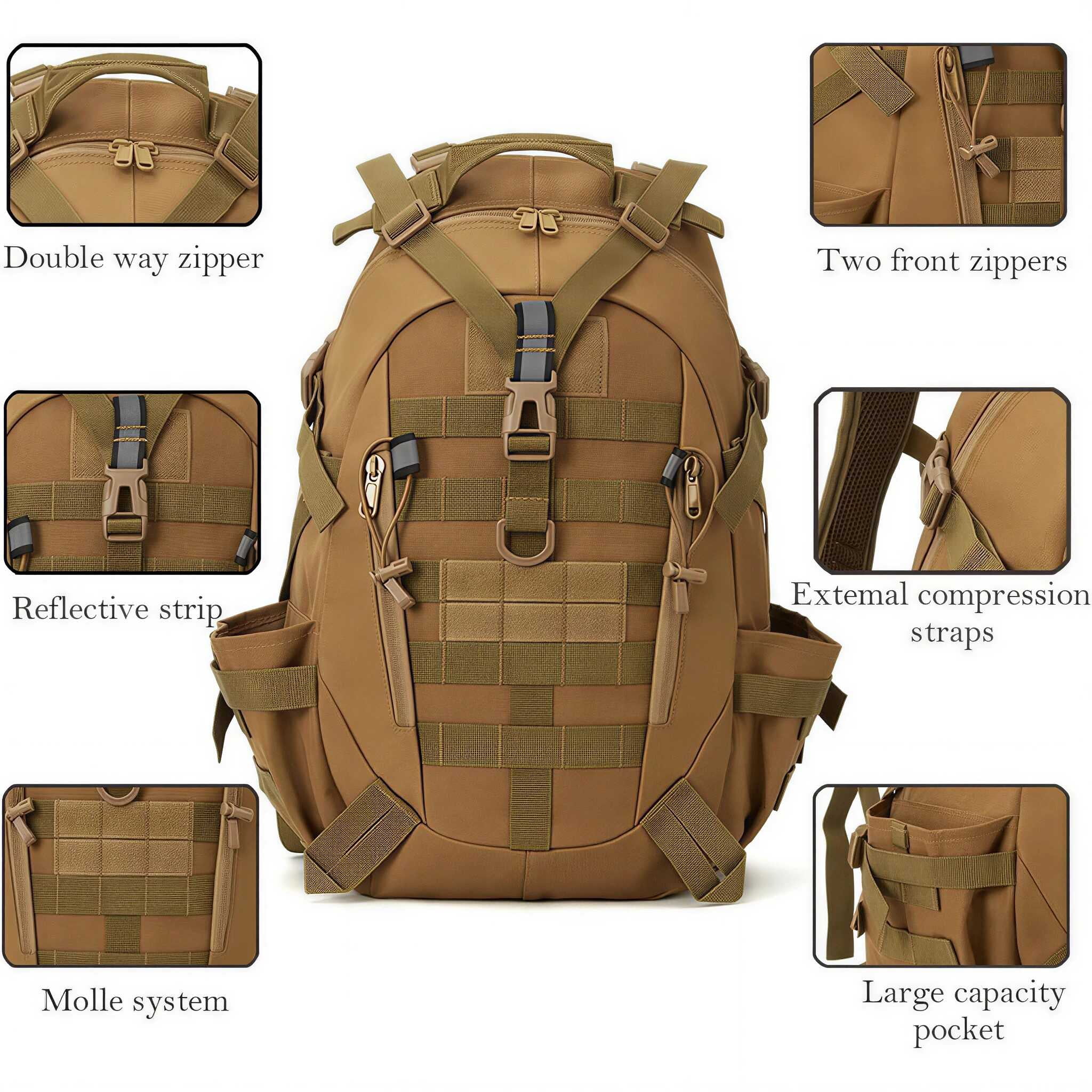 QT&QY 35L Molle Hiking Daypack Water Resistant Outdoor Camping Travel Work Backpack for Men Women