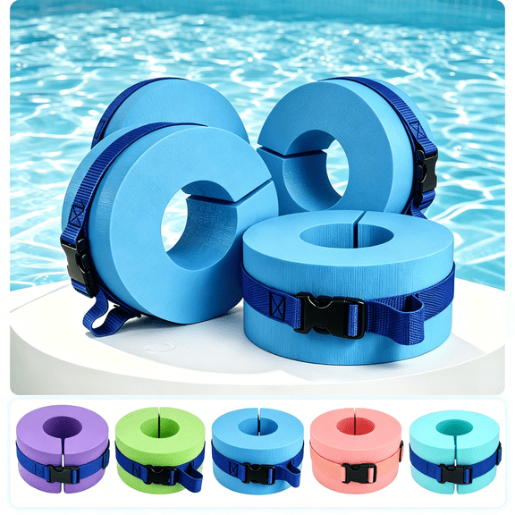 Inflatable Arm Floaties Swim Training Water Wings for Pool Beach Swimming with Adjustable Safety Buckles 6 Inch Blue