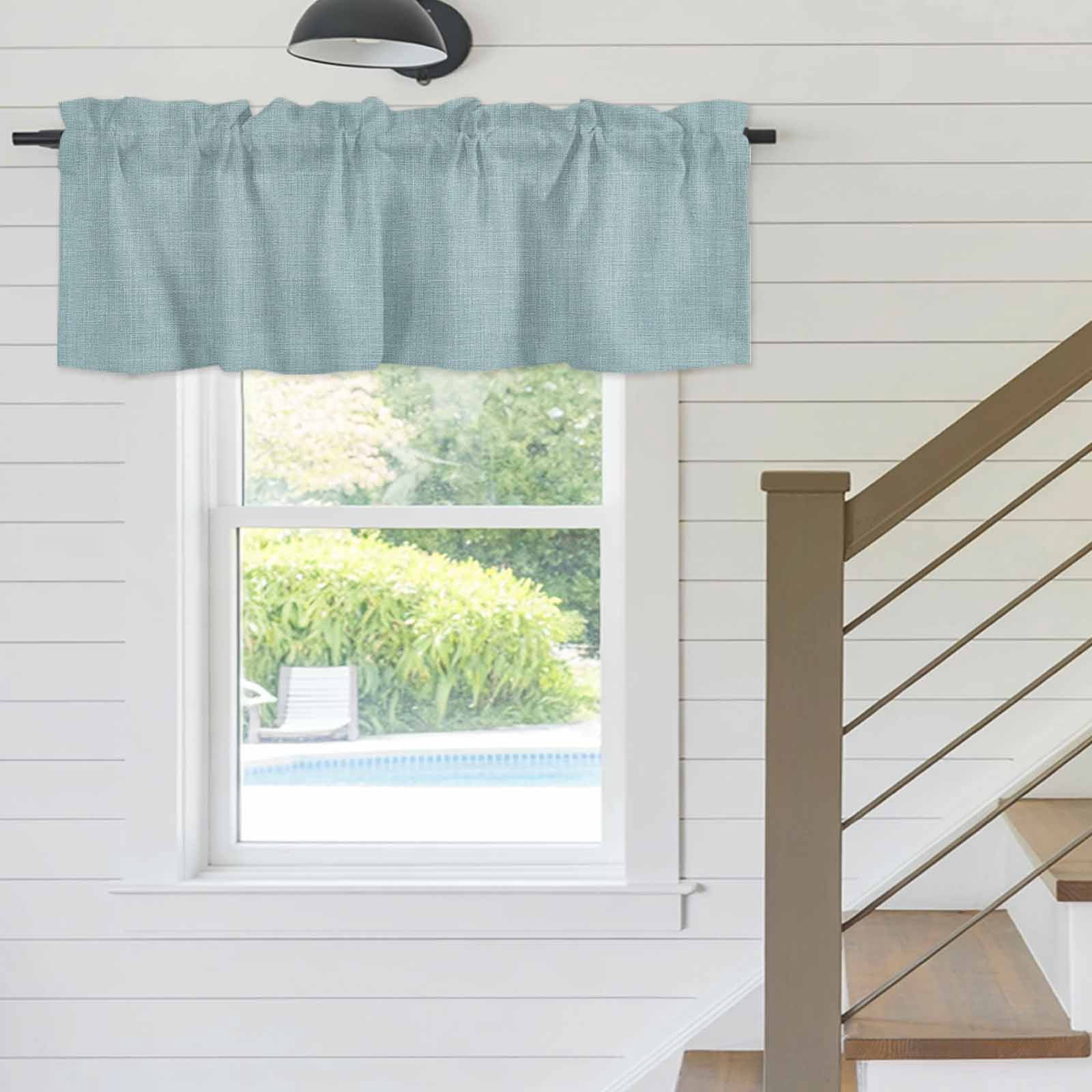Curtain Valance for Windows, Light Blue Vintage Linen Kitchen Valances Rod Pocket Short Curtains, Solid Color Window Valance for Bedroom Bathroom Living room 60x18in