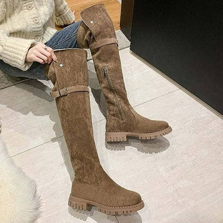 OKBOP Women s Middle Over-the-Knee Boots-Warm Winter Vintage Zipper Hiking Womens Work Boots Dress Shoes for Women Christmas Womens Boots Clearance
