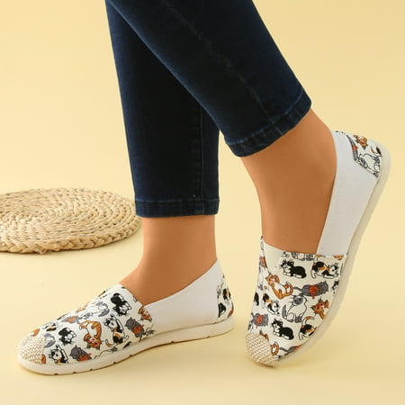 

FZM Ladies Floral Cartoon Printing Shoes Fashion Soft Sole Cloth Shoes Linen Soft Sole Cloth Shoes Beef Tendon Sole Non Slip Cloth Shoes