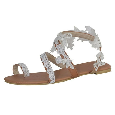 

Women s Flat Sandals Casual Roman Flip Flops Lace Strappy Sandals Open Toe Slip-On Beach Sandals