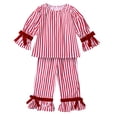 thumbnail image 3 of Gaexia Girls Long Sleeve Pajama Two Piece Set Striped Sleepwear Comfortable Loungewear For Children Soft Home Outfit Cozy Nightwear,Red,9-10 Years, 3 of 8