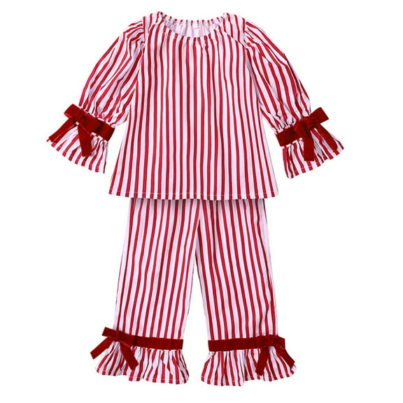 BOOMNY Child Girls Pajamas Sets 2 Peice Striped Long Sleeve Sleepwear Tops Pants Pjs Set for Kids Cozy Loungewear Homewear