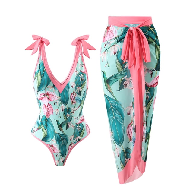 Traje de baño de una pieza Jollkichay retro con estampado floral con cobertura para mujer