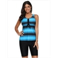 thumbnail image 1 of Maillots de Bain Tankini à Imprimé Color Block pour Femmes avec Capris de Bain Bleu 3TG, 1 of 7