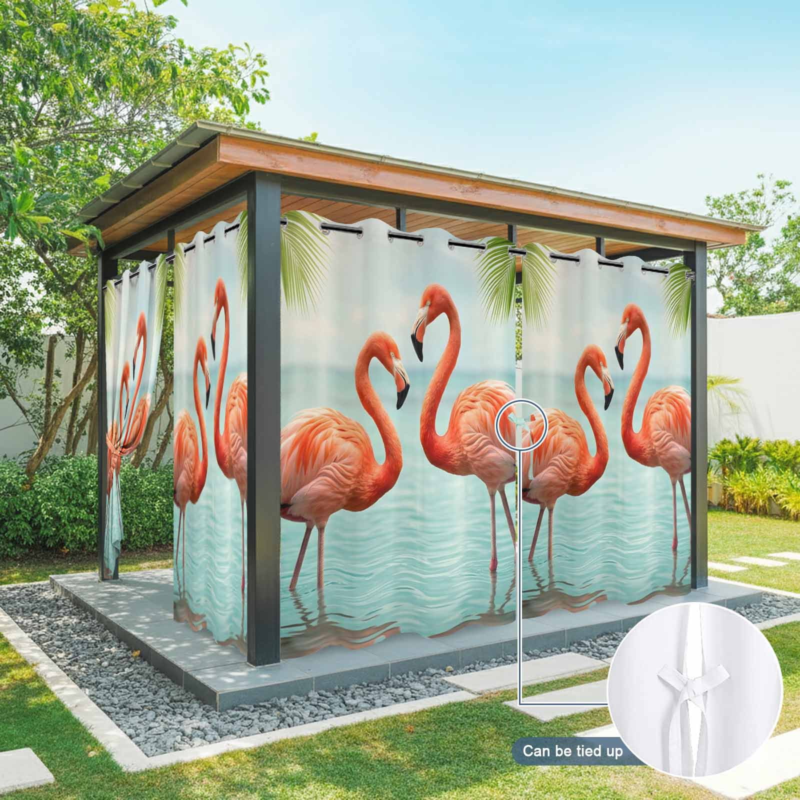 Pink Flamingo Outdoor Curtains for Patio, Animal Tropical Palm Tree Blue Lake Surface Sunshade Privacy Drapes Grommet Waterproof Outside Curtains for Porch/Cabana/Balcony 54"x 108", 1 Panel