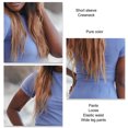thumbnail image 3 of Mujer Casual Color Liso Traje de 2 Piezas Manga Corta Cuello Redondo Camiseta Suelta Cintura Elástica Pantalones Anchos, 3 of 6