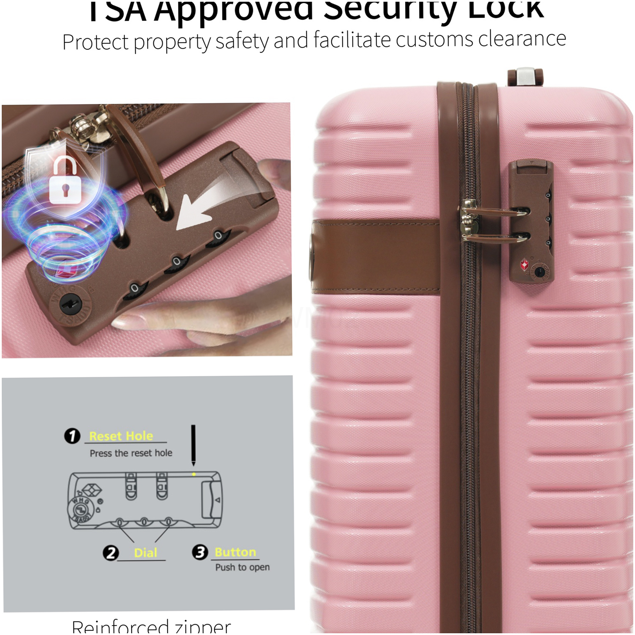 Pink ABS 3-Piece Carry-On Luggage Set with TSA Lock, Lightweight Hardshell Spinner Suitcase & Weekender Bag