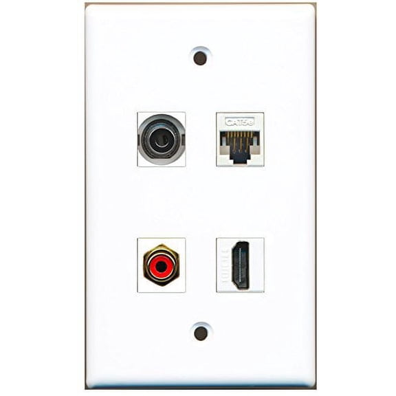 RiteAV - 1 Port HDMI 1 Port RCA Red 1 Port 3.5mm 1 Port Cat5e Ethernet White Wall Plate