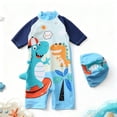thumbnail image 2 of JAJAHO One Piece Swimsuits Boys Bathing Suit With Matching Swim Cap Cartoon Dinosaur Printed Toddler 2 Piece Set Kids 1-6 Years Cozy Swimwear, 2 of 5