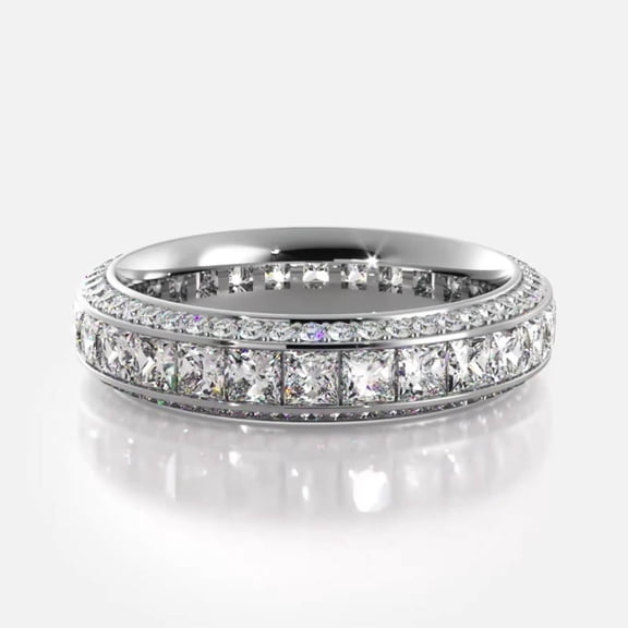 Princess Cut Diamond Ring, Full Eternity Wedding Ring, Three Row Enagement Ring, 2.2 Ct Simulated Diamond, 14K White Gold Plated