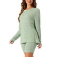 thumbnail image 4 of INSPIRE CHIC Women's 2 Piece Lounge Sets Ribbed Knit Matching Outfits Long Sleeve Top with Biker Shorts Sweatsuits L Green, 4 of 6