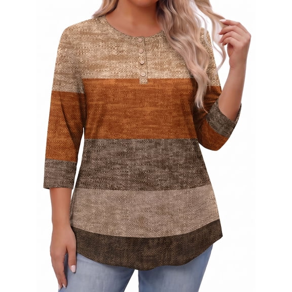 Weardear Plus Size Tops for Women 3/4 Sleeve Henley Button Down Neck Tunic Top Dressy Casual Blouses