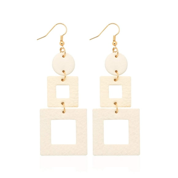 Aretes KINIVA Geométricos Ligeros de Cuero Blanco Colgantes