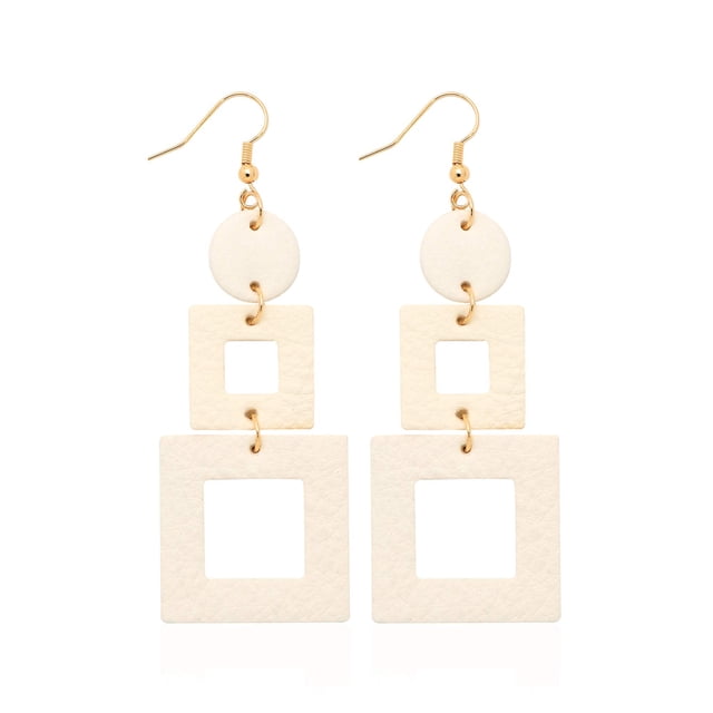Aretes KINIVA Geométricos Ligeros de Cuero Blanco Colgantes