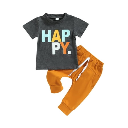 

Bagilaanoe 2pcs Toddler Baby Boy Pants Set Letters Print Short Sleeve T-Shirt Tops + Trousers 6M 12M 18M 24M 3T 4T Kids Casual Outfits