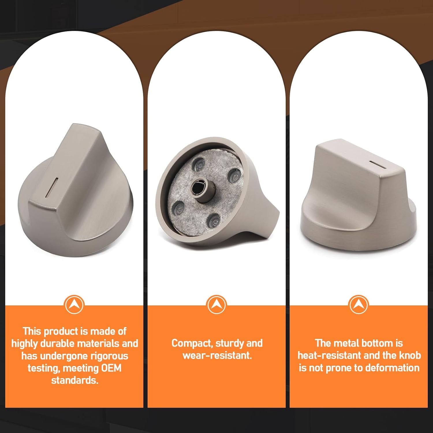 Aniceparthy 4PCS W11517331 W11117415 Stove Knobs Replacement for Whirlpool Gas Range, Fits WEC310S0LS1 WEE515S0LZ1 WEE745H0FS0, Metal Base & Insulated, Replaces W10850027,Silver