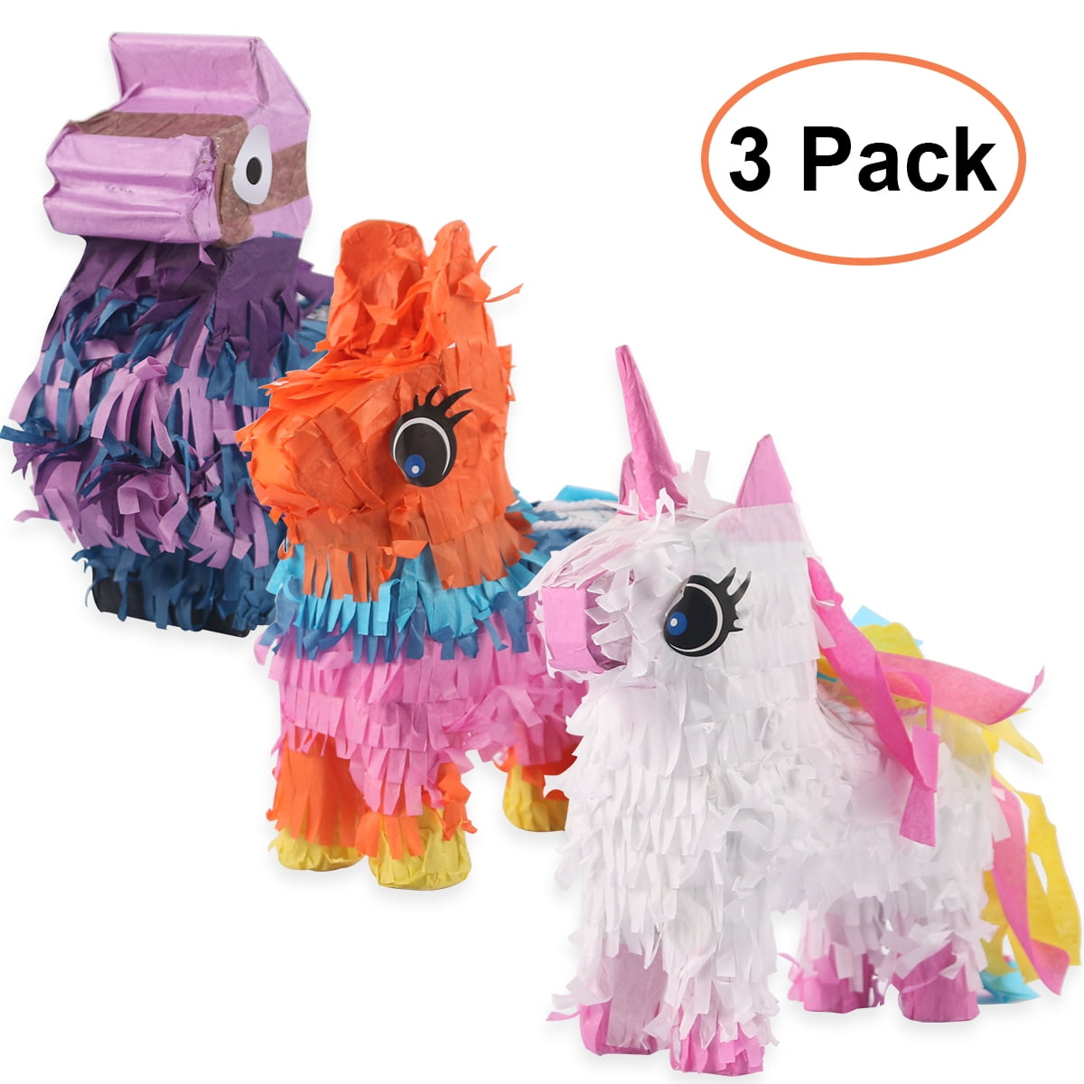 Pack of 3 Mini Pinatas - Unicorn, Donkey, Camel Party Pinatas for Mexican Themed Parties, Fiestas, Cute Prop, Cinco de Mayo Decorations, 6.6 x 2.7 x 7.8inch