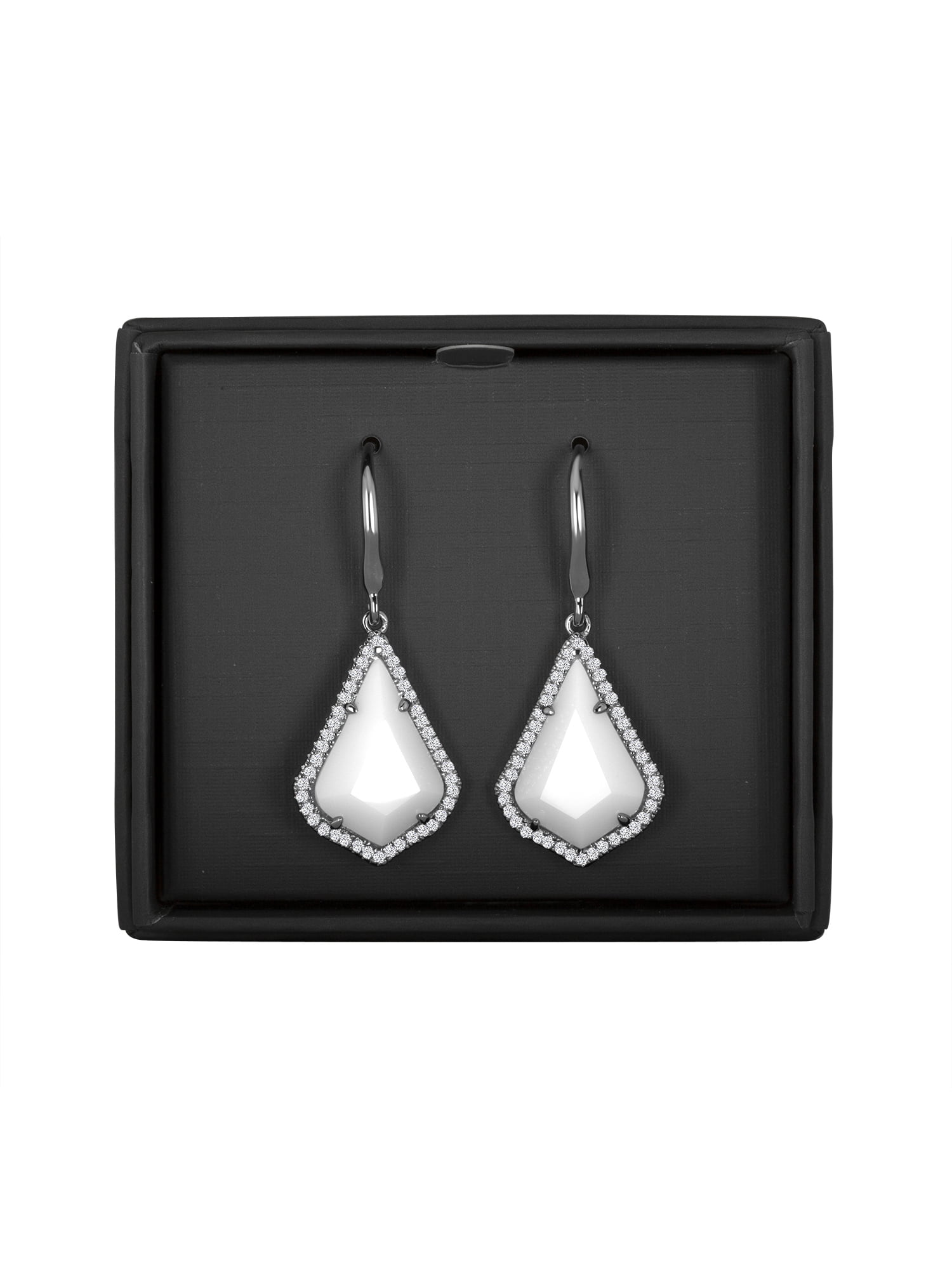 Ladies Brilliance Fine Jewelry Sterling Silver White Agate & CZ Earrings