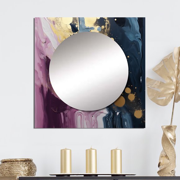 Designart "Movements In Paint Purple and Blue III" Abstract Painting Square Mirror For Wall Decor - Large Purple Square Mirror Printed Wall Decor - Modern Square Living Room Mirror