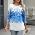 thumbnail image 4 of AUNVITO Women's Print T-Shirt Button Front Round Neck 3/4 Sleeve Casual and Comfortable Loose Fit Top, 4 of 7