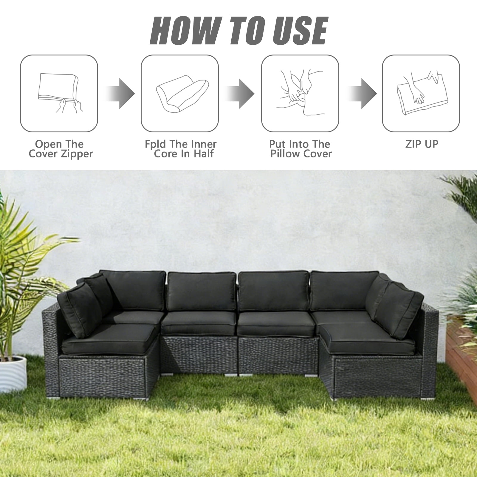 14 Pcs Patio Cushion Covers Replacement Outdoor Couch Cushions Covers Splashproof Sofa Slipcovers Set with Zippers,Patio Furniture Protector, Couch 3 Sizes, Covers Only