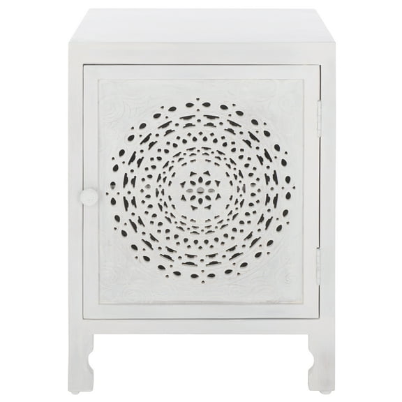SAFAVIEH Regius Bohemian 2 Shelf 1 Door Nightstand, White Wash (18 in. W x 18 in. D x 24 in. H)