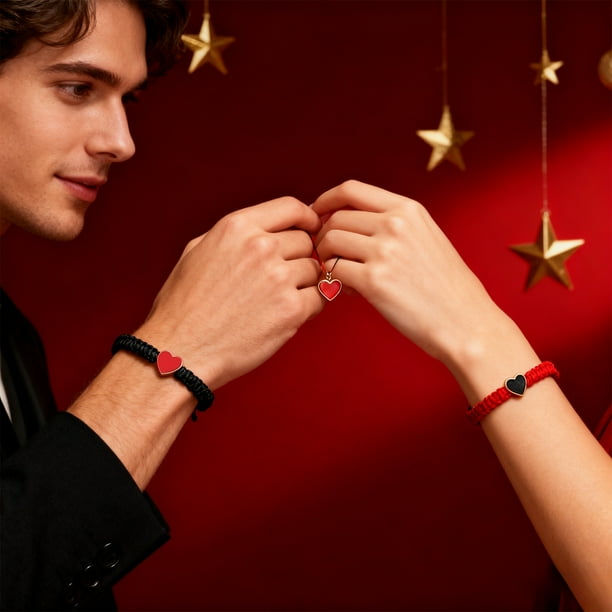 Pulseras de pareja con temática de San Valentín. Linda pulsera ajustable para pareja. Regalo ideal para San Valentín. Pulsera de metal.