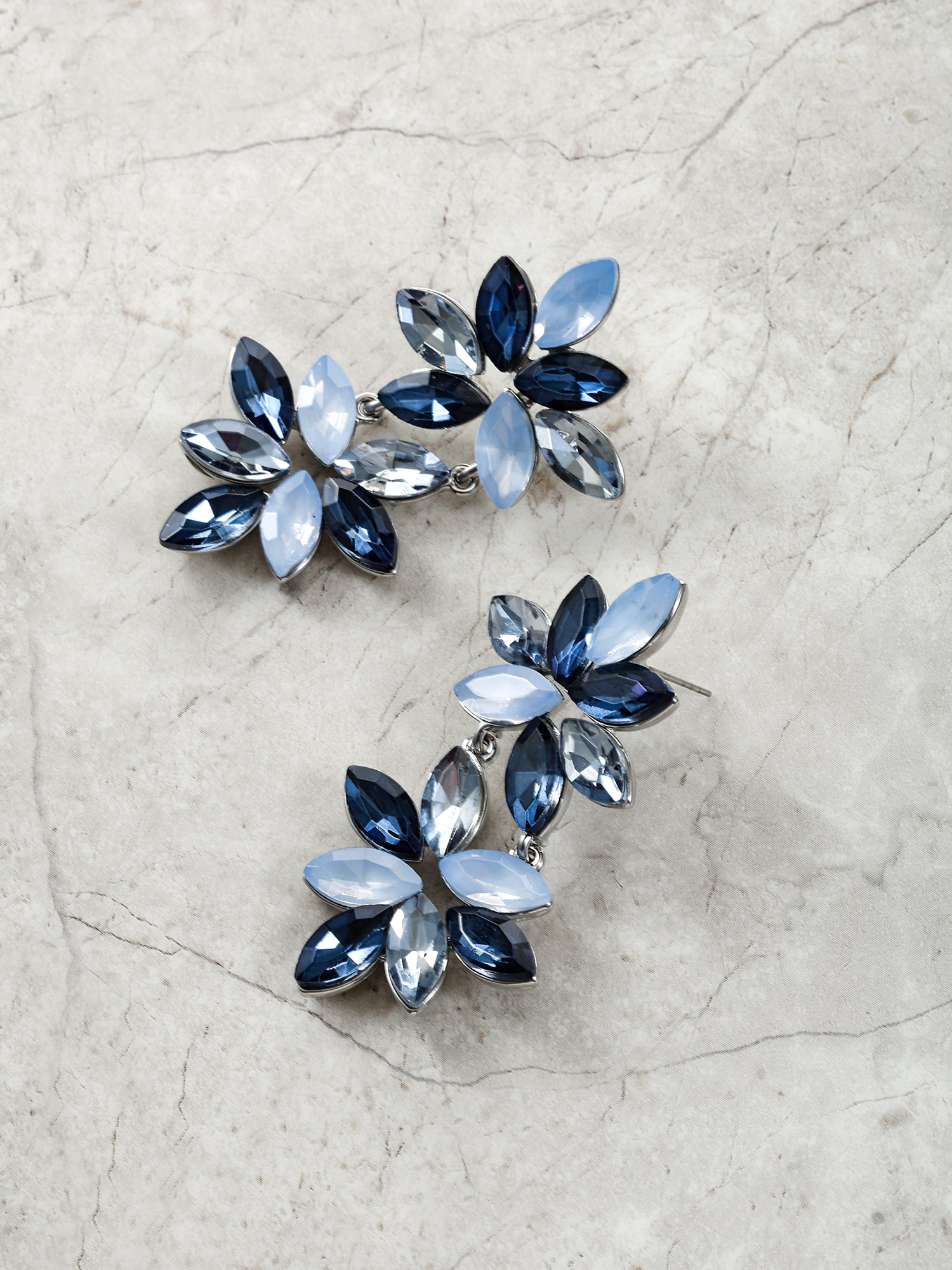 Time and Tru Silvertone Blue Floral Drop Earring, 1 Pair
