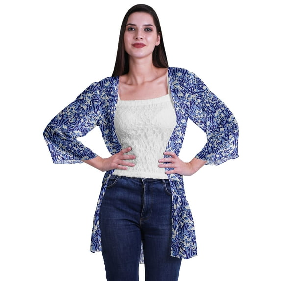 Moomaya Printed Georgette Beach Clothes For Women Short Shrug Cover Up Cardigan