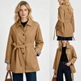 thumbnail image 2 of Oversized Mid Long Trench Coats for Women Plaid Lined Button Up Windbreaker Jacket with Belt, 2 of 7