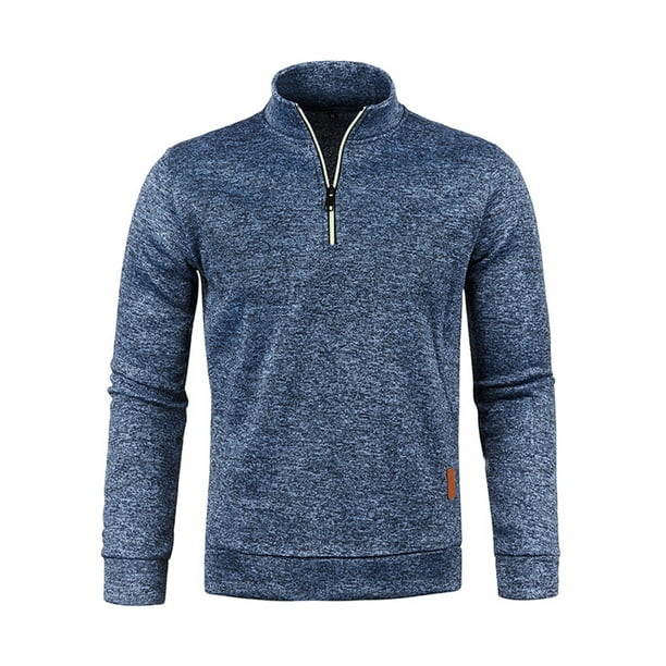 LUXUR Mens Sweatshirts Stand Collar Sweatshirt Solid Color Pullover Athletic Top Long Sleeve Navy Blue M
