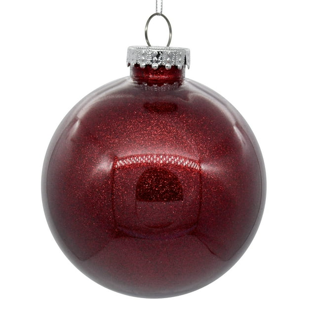Adorno Navideño Bola Transparente Vickerman con Purpurina Burdeos
