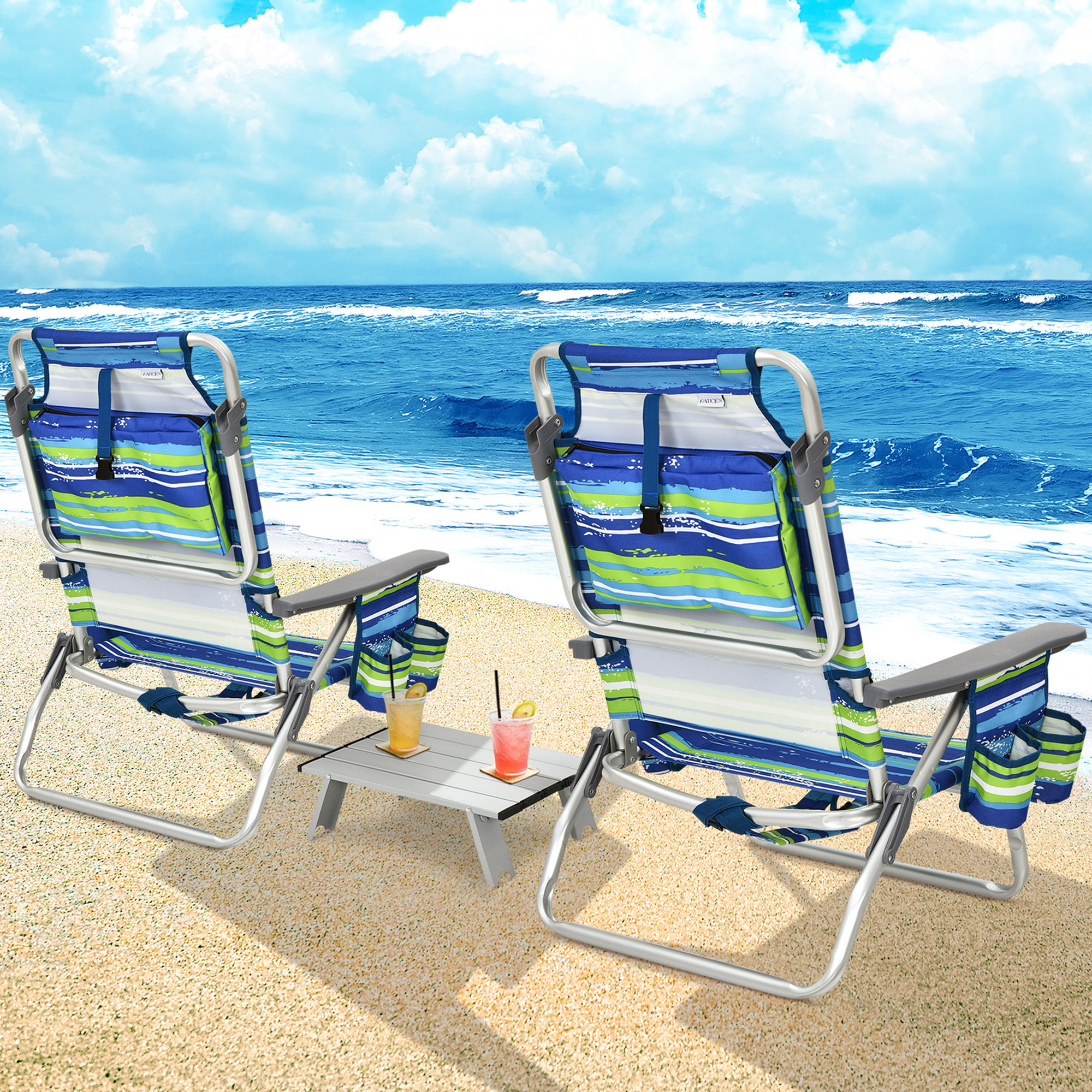 Gymax 3PCS Folding Beach Chair & Table Set Outdoor Adjustable Reclining Chair - image 4 of 10