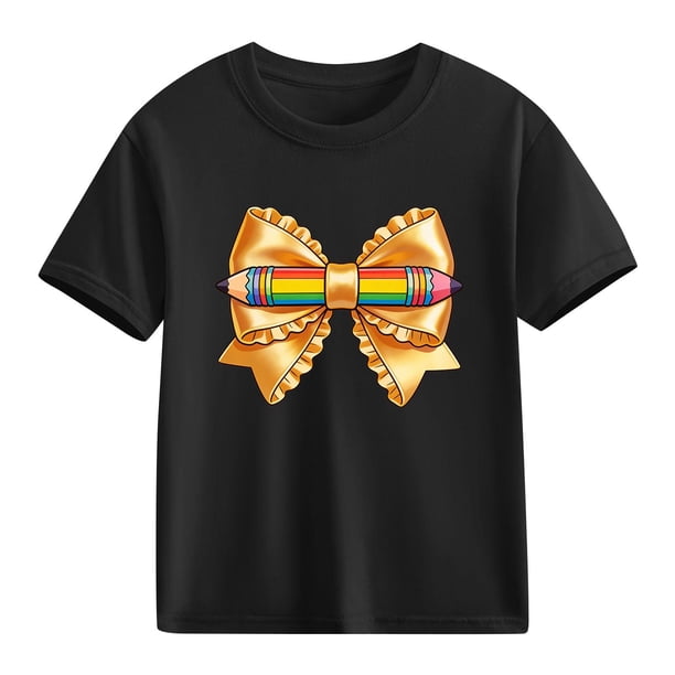 Blusas y camisas de manga corta con cuello redondo para niños y niñas, camisetas gráficas de manga corta, blusas con estampados bonitos para la temporada escolar.