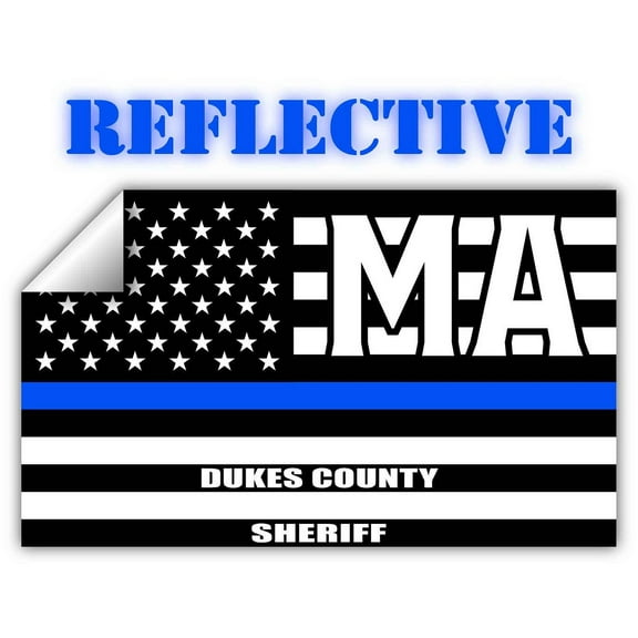 Reflective Dukes County Massachusetts MA Thin Blue Line Stealthy Old Glory USA Flag | Honoring Law Enforcement Officers Sheriffs | County State Decal Bumper Sticker 3M Vinyl 3" x 5"